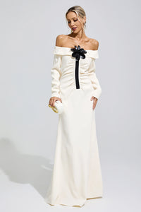 Kryndel White Off Shoulder Flower Maxi Dress
