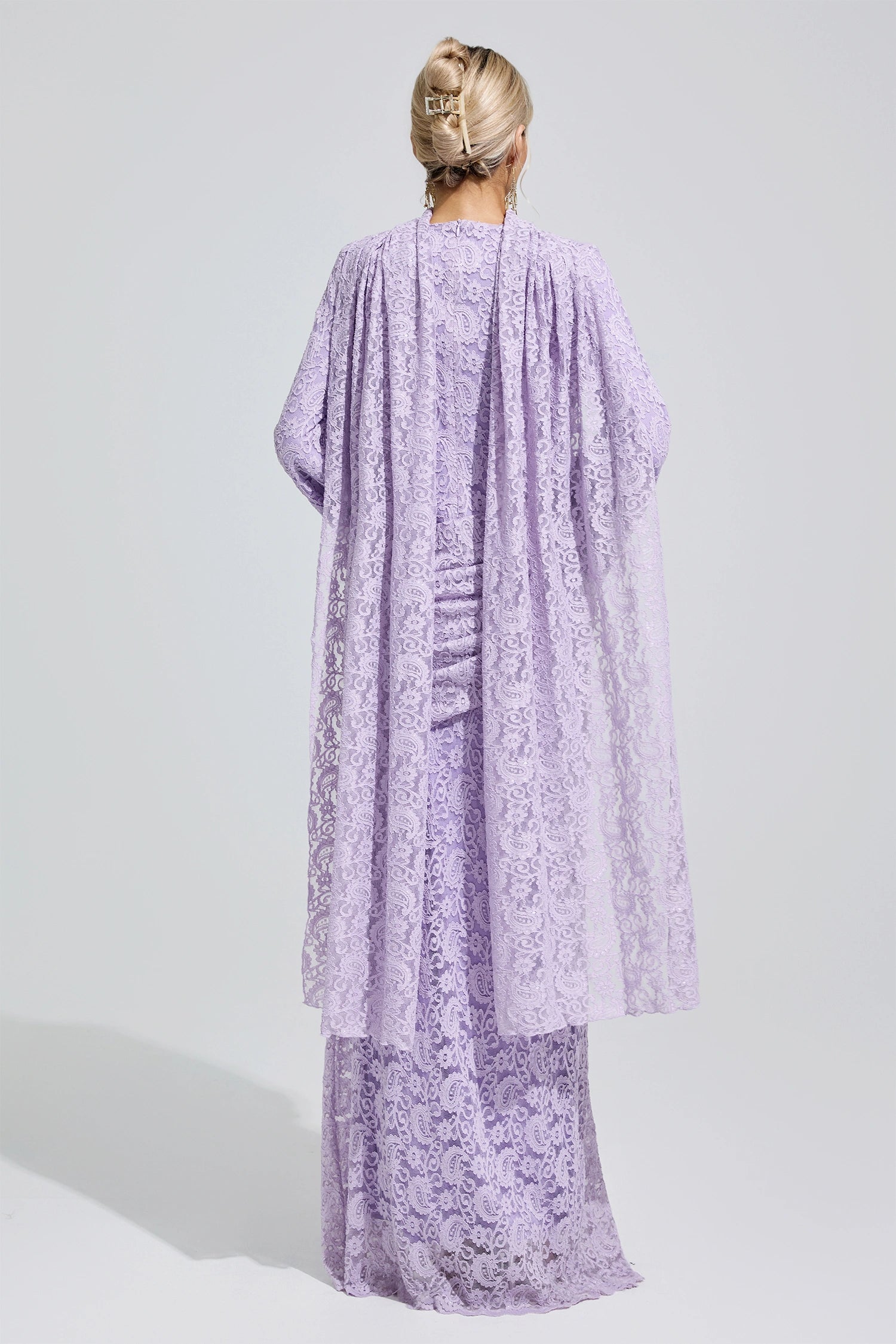 Zunareth Purple Lace Fishtail Bodycon Maxi Dress