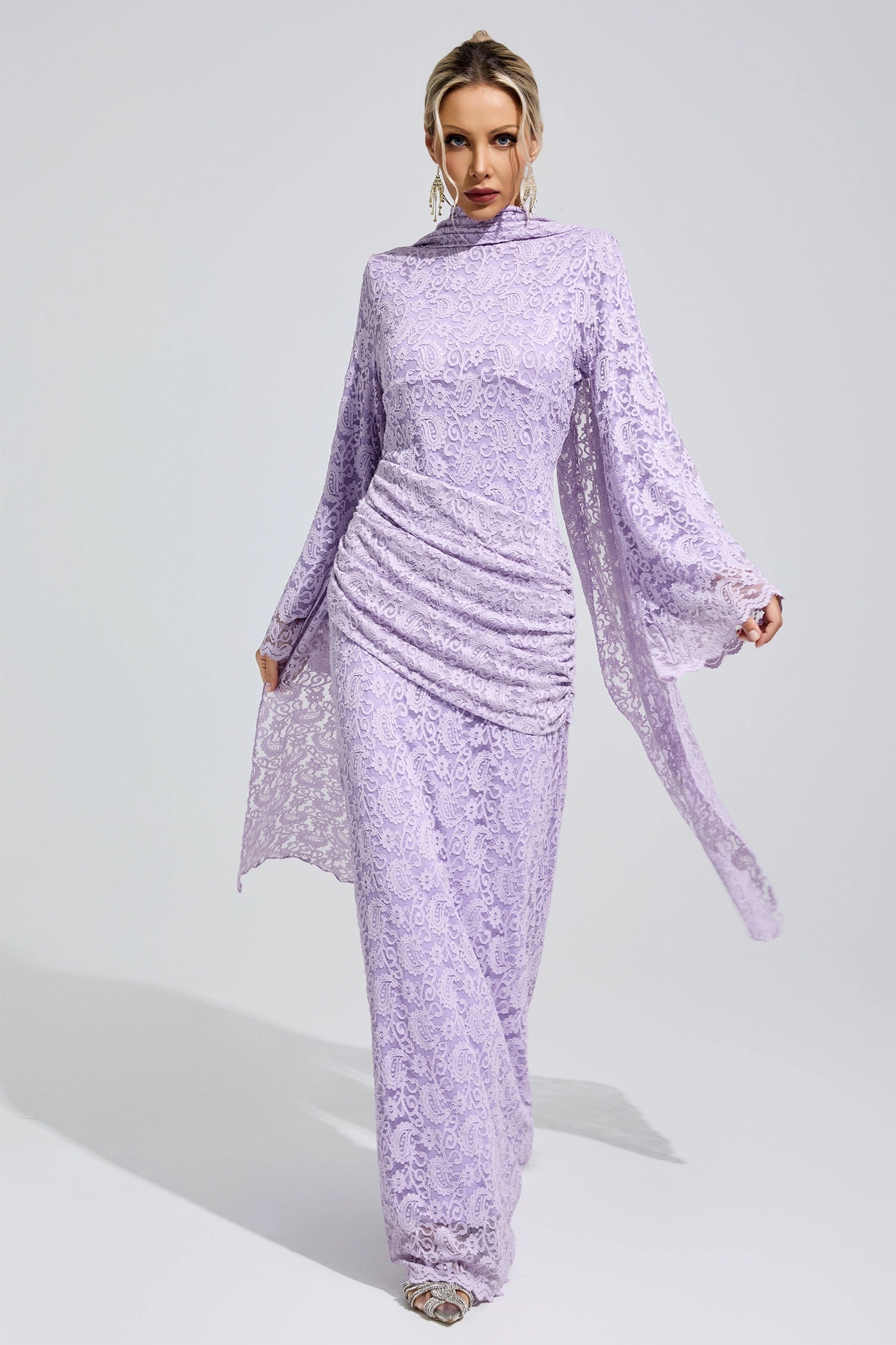 Zunareth Purple Lace Fishtail Bodycon Maxi Dress
