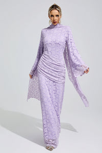 Zunareth Purple Lace Fishtail Bodycon Maxi Dress