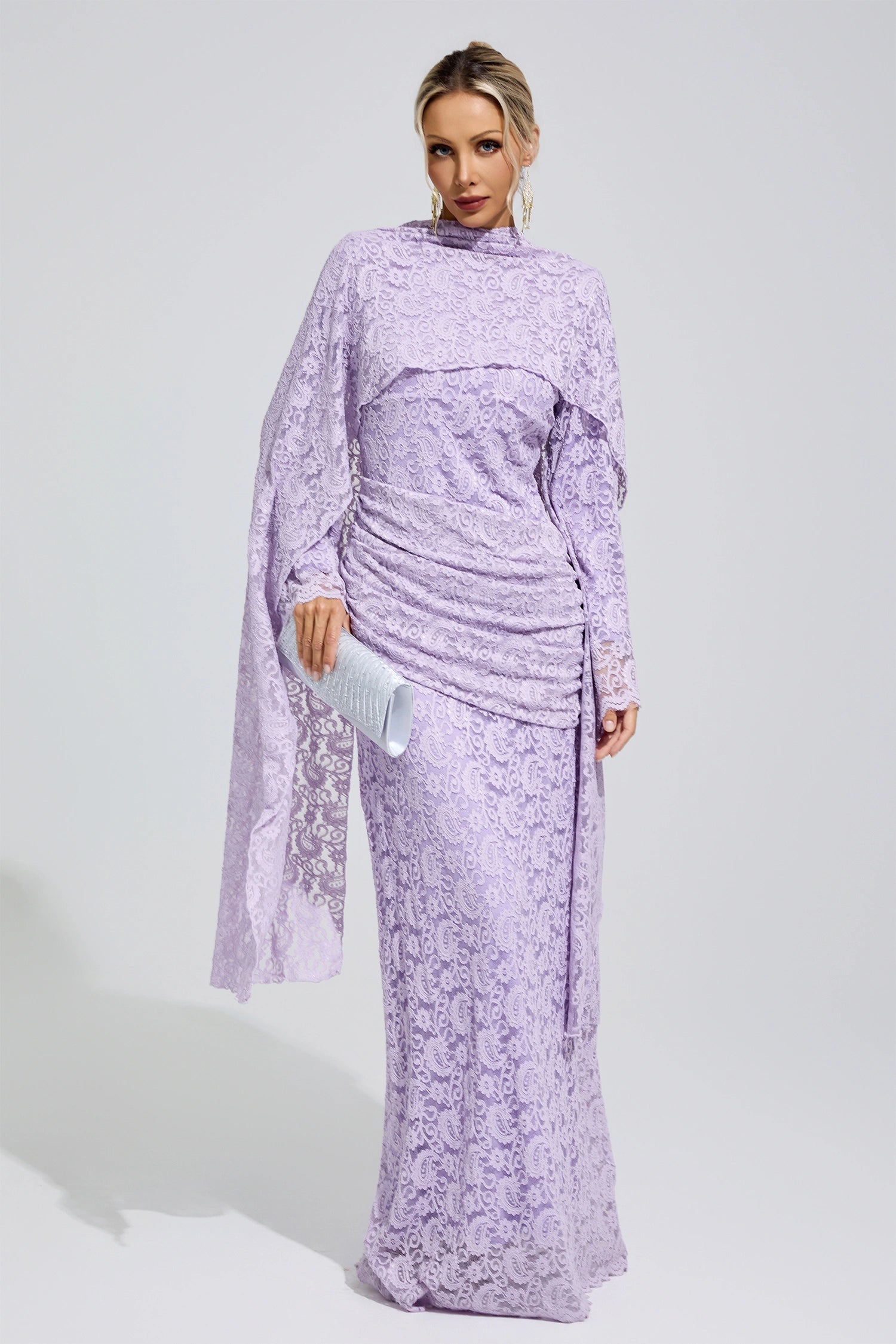 Zunareth Purple Lace Fishtail Bodycon Maxi Dress