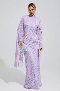 Zunareth Purple Lace Fishtail Bodycon Maxi Dress