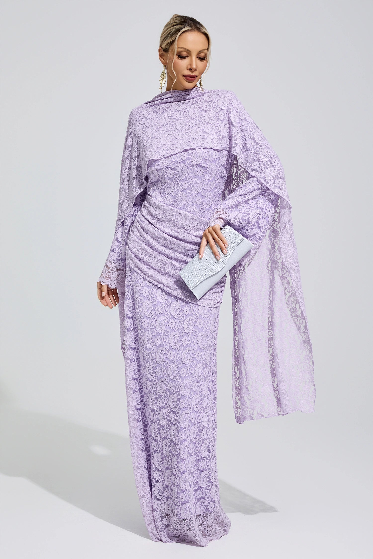 Zunareth Purple Lace Fishtail Bodycon Maxi Dress