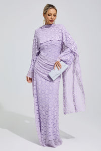 Zunareth Purple Lace Fishtail Bodycon Maxi Dress