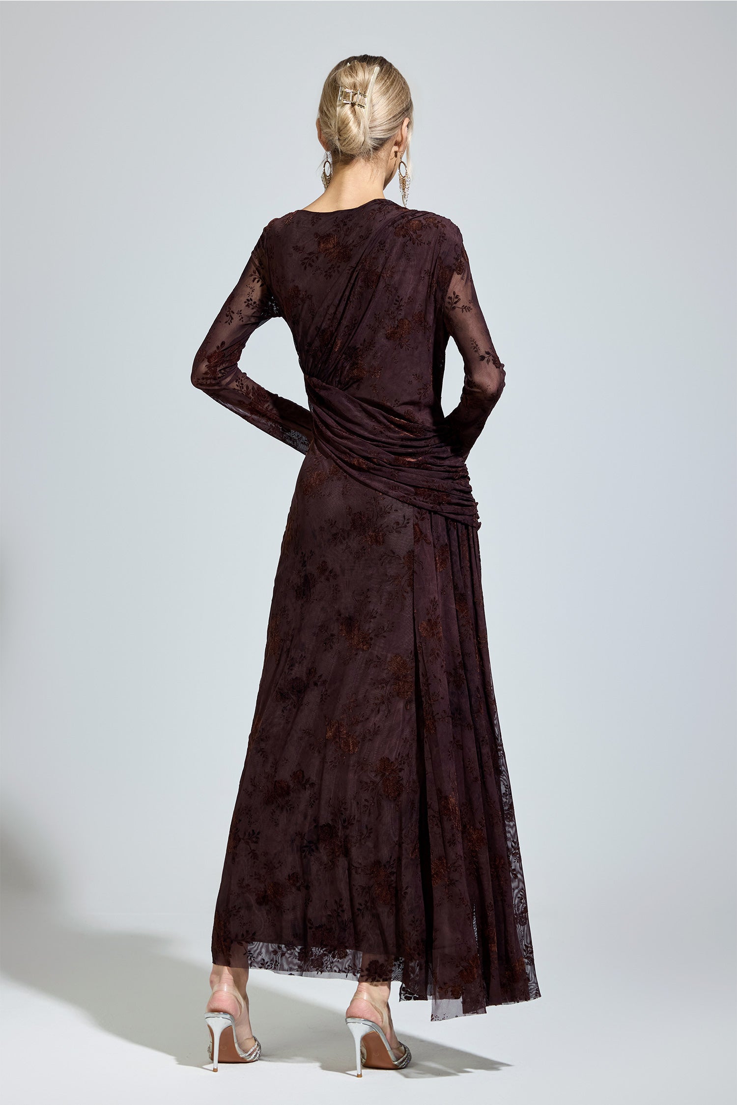 Yarune Dark Brown Printed Maxi Dress
