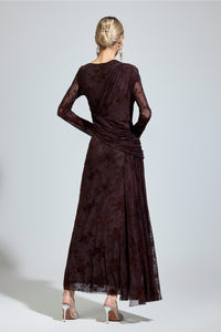 Yarune Dark Brown Printed Maxi Dress