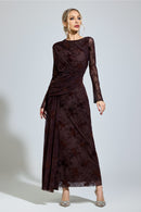 Yarune Dark Brown Printed Maxi Dress