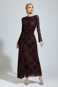 Yarune Dark Brown Printed Maxi Dress