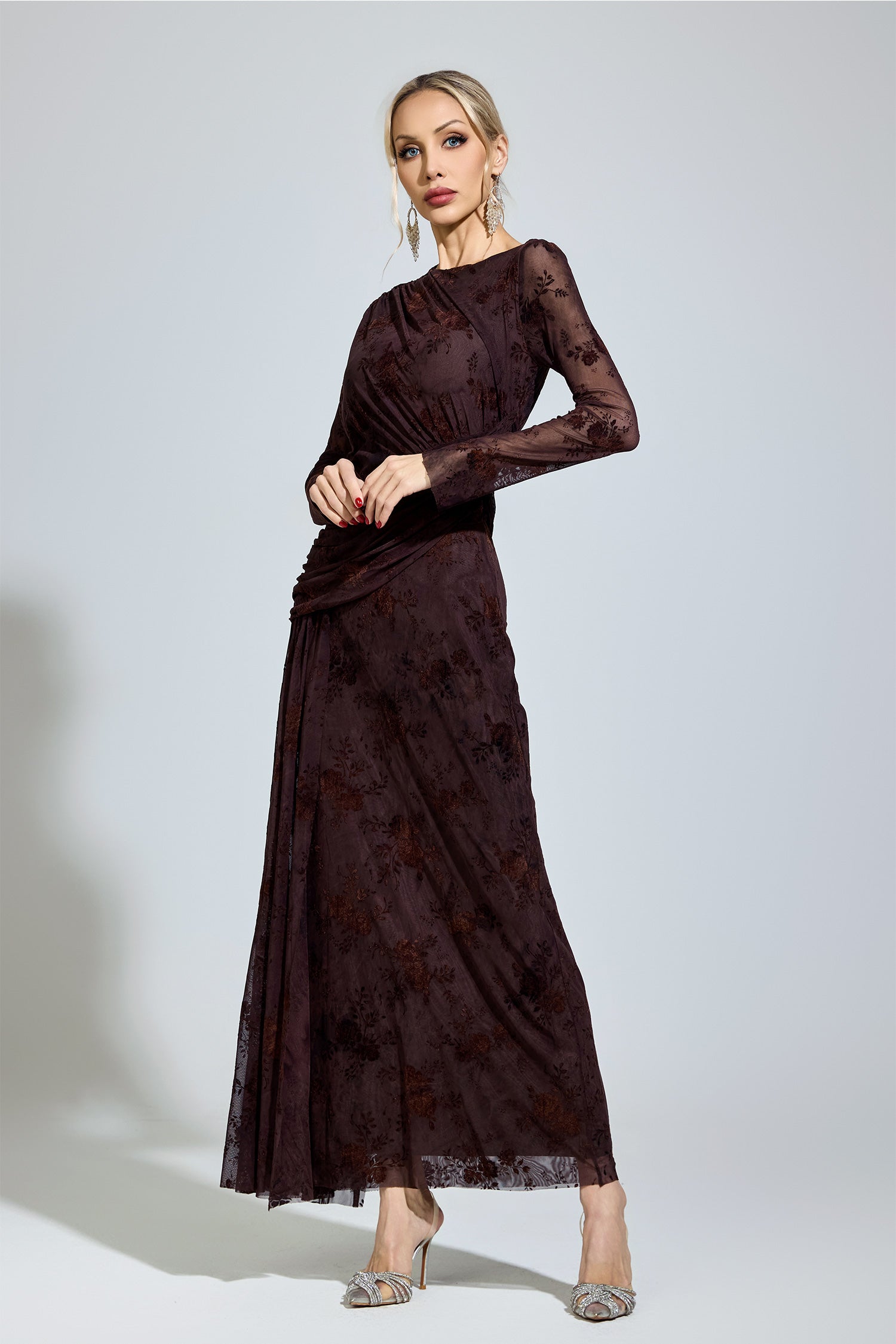 Yarune Dark Brown Printed Maxi Dress