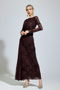 Yarune Dark Brown Printed Maxi Dress