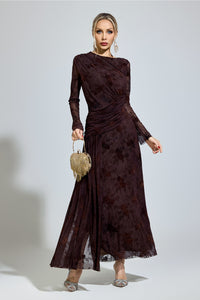 Yarune Dark Brown Printed Maxi Dress