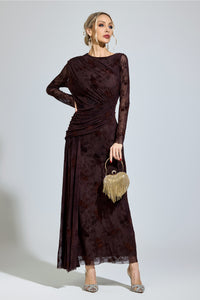 Yarune Dark Brown Printed Maxi Dress