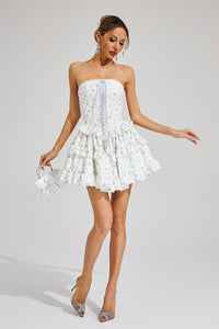 Housman White Floral Cake Tutu Mini Dress