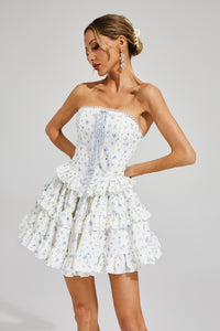 Xyphira Floral Cake Tutu Mini Dress In White