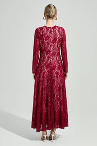 Galdune Red Lace Ruffle Maxi Dress