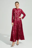Galdune Red Lace Ruffle Maxi Dress