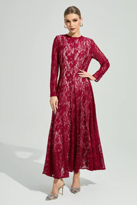 Galdune Red Lace Ruffle Maxi Dress