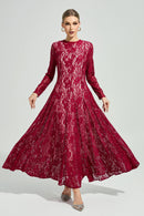 Galdune Red Lace Ruffle Maxi Dress