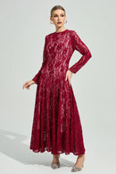 Galdune Red Lace Ruffle Maxi Dress