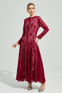 Galdune Red Lace Ruffle Maxi Dress