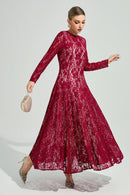 Galdune Red Lace Ruffle Maxi Dress