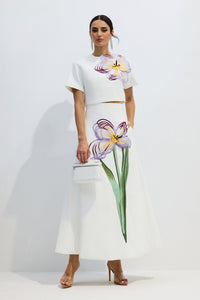 Elizaveta Floral Applique Short Sleeve Top & Skirt Set