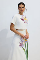 Elizaveta Floral Applique Short Sleeve Top & Skirt Set