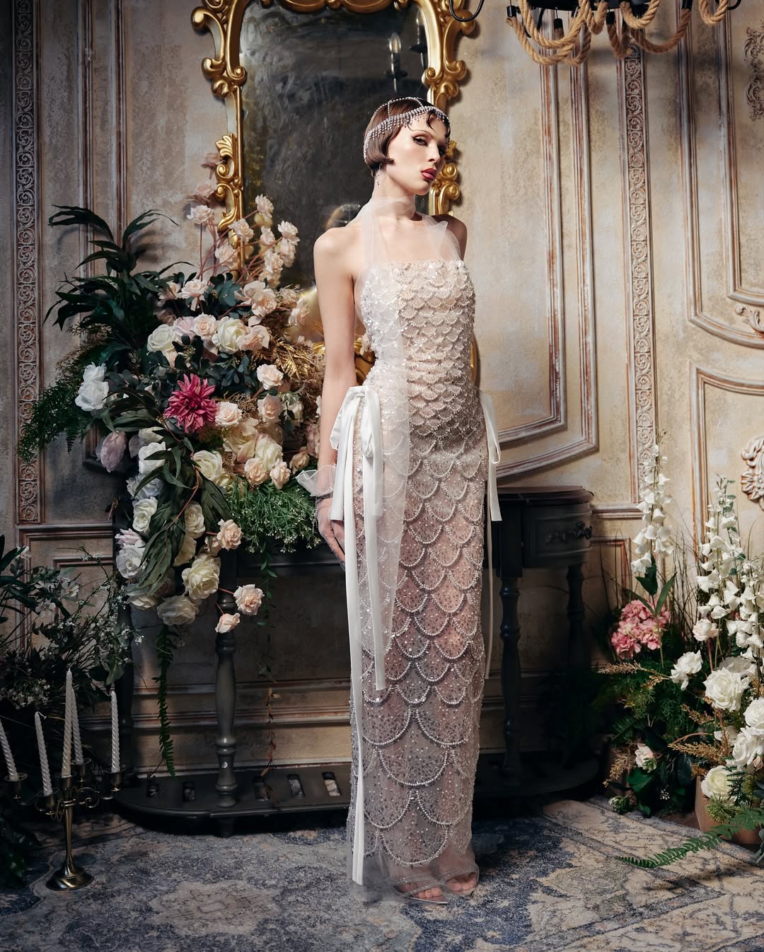 Falenor Sequin Mermaid Wedding Maxi Dress