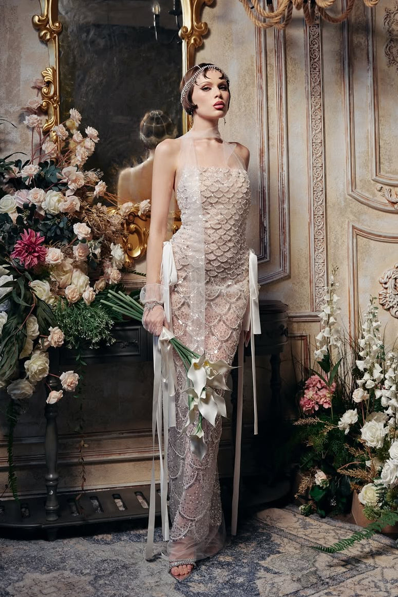 Falenor Sequin Mermaid Wedding Maxi Dress