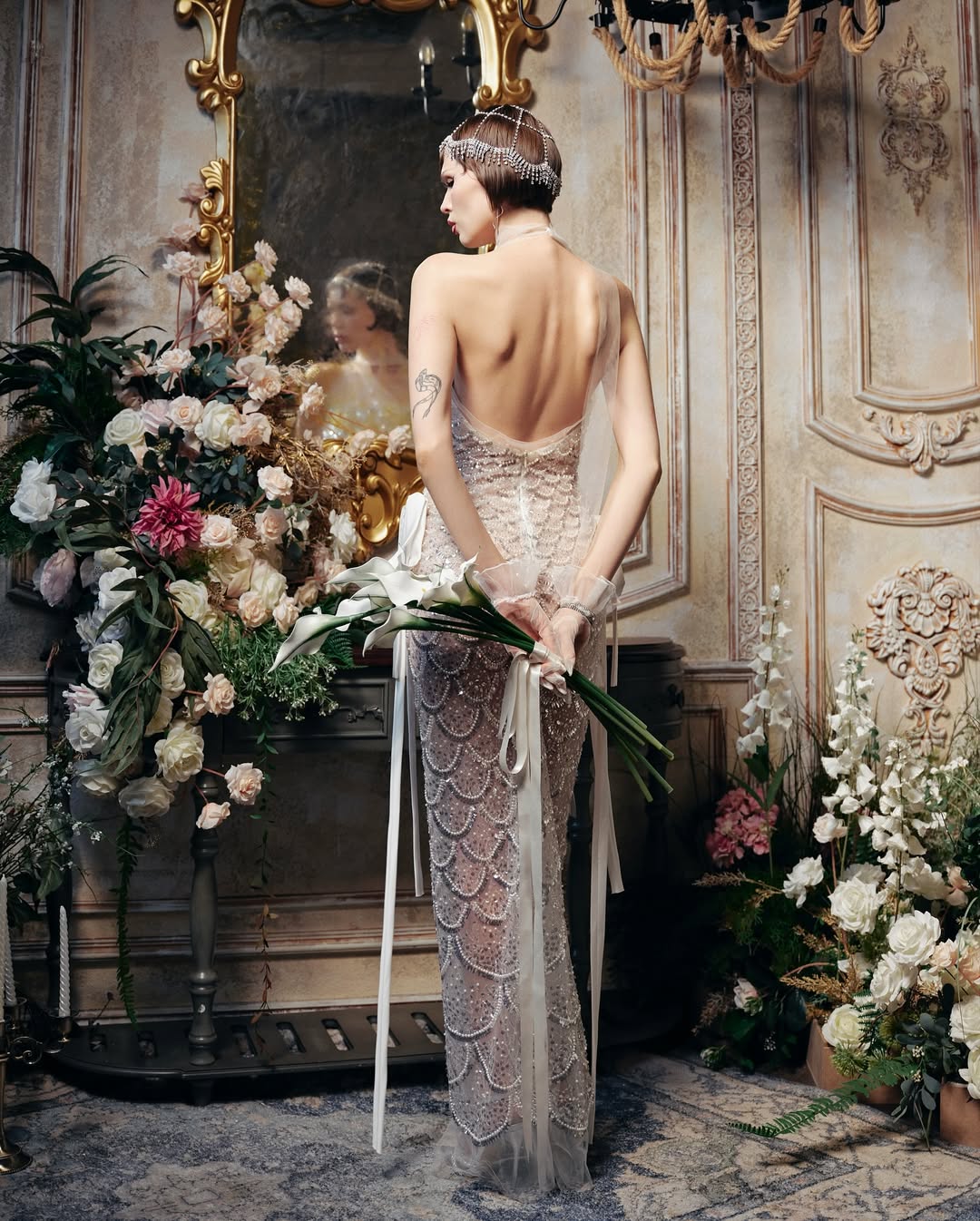 Falenor Sequin Mermaid Wedding Maxi Dress