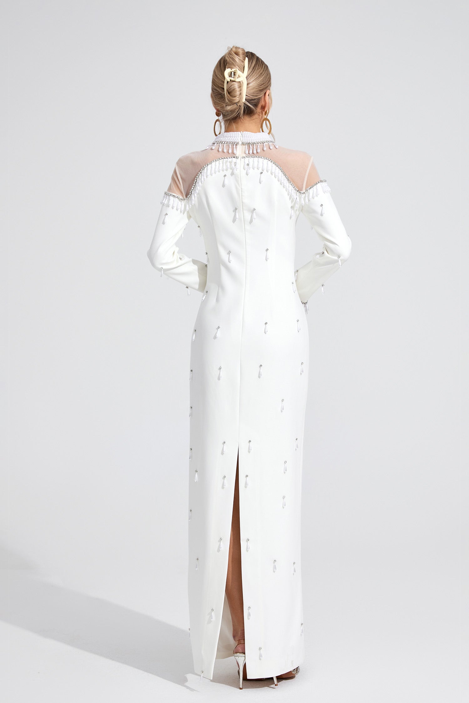 Draevor White Pearl Maxi Dress