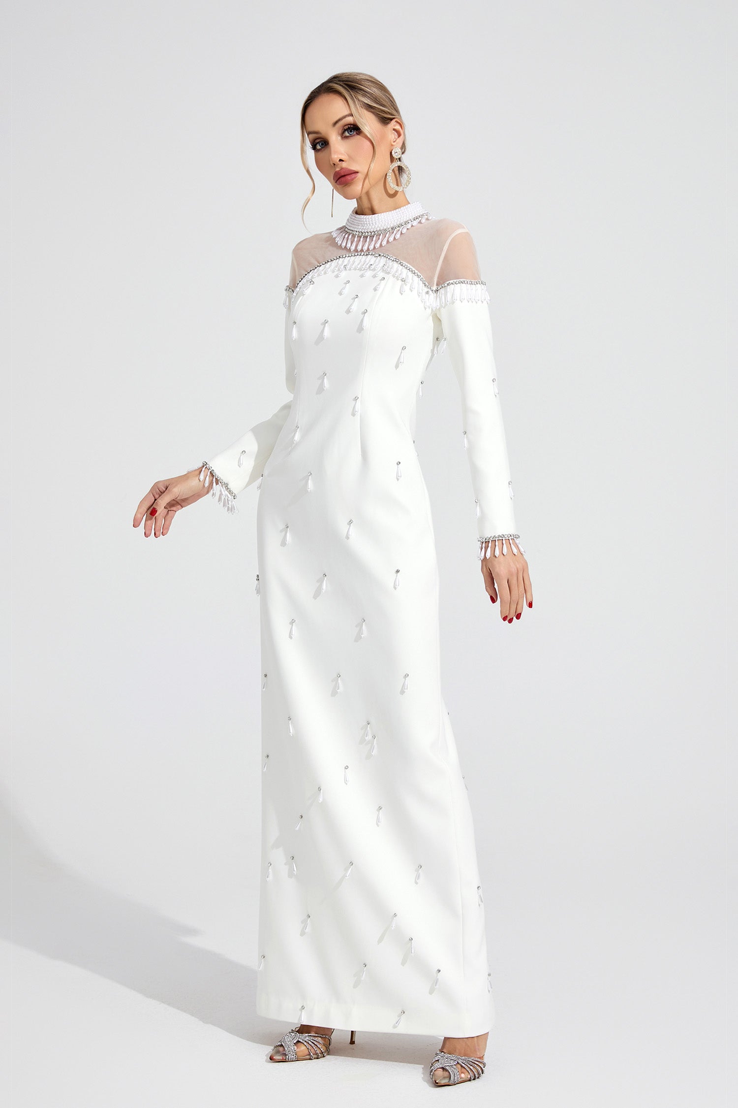 Draevor White Pearl Maxi Dress