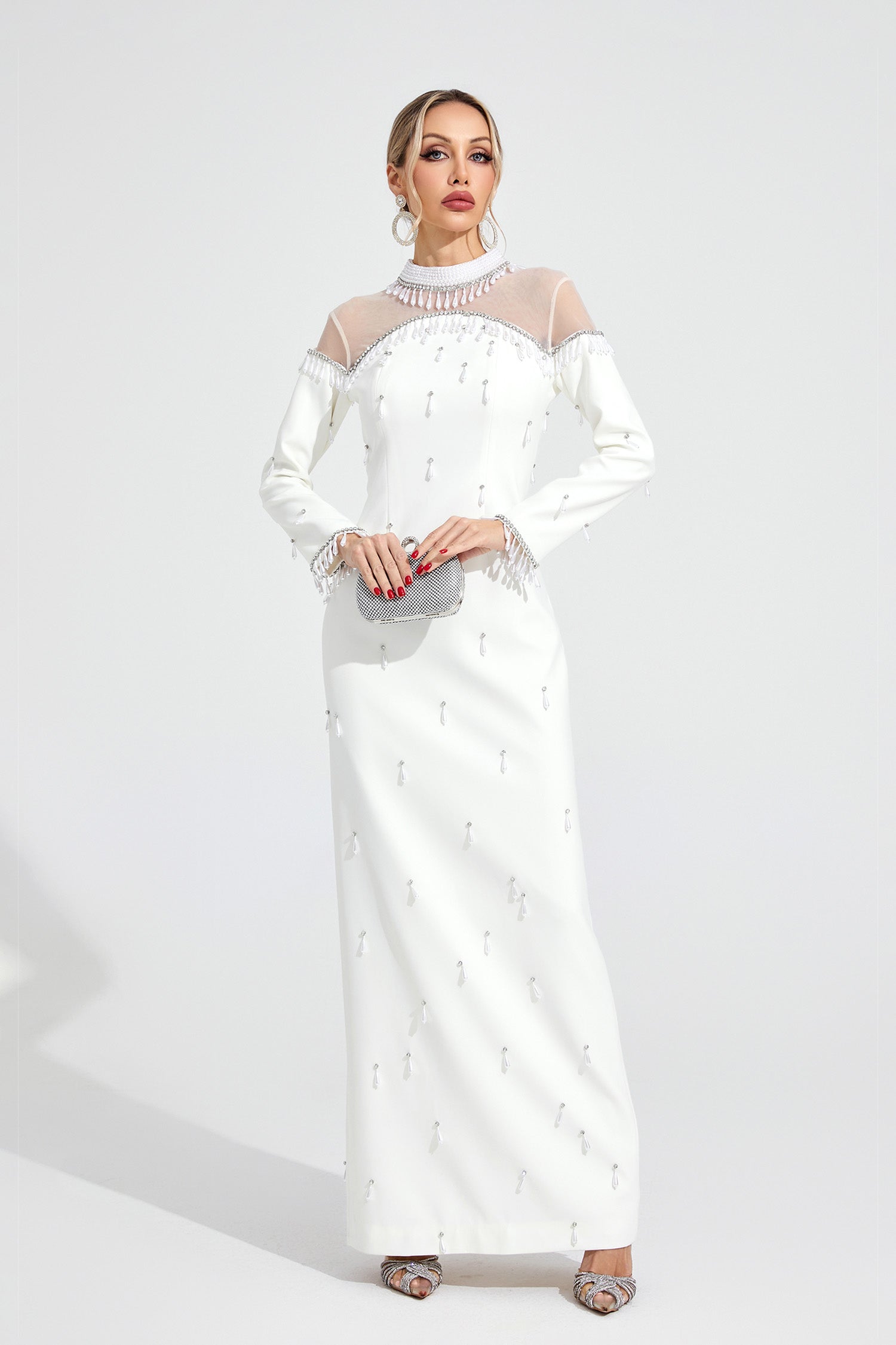 Draevor White Pearl Maxi Dress