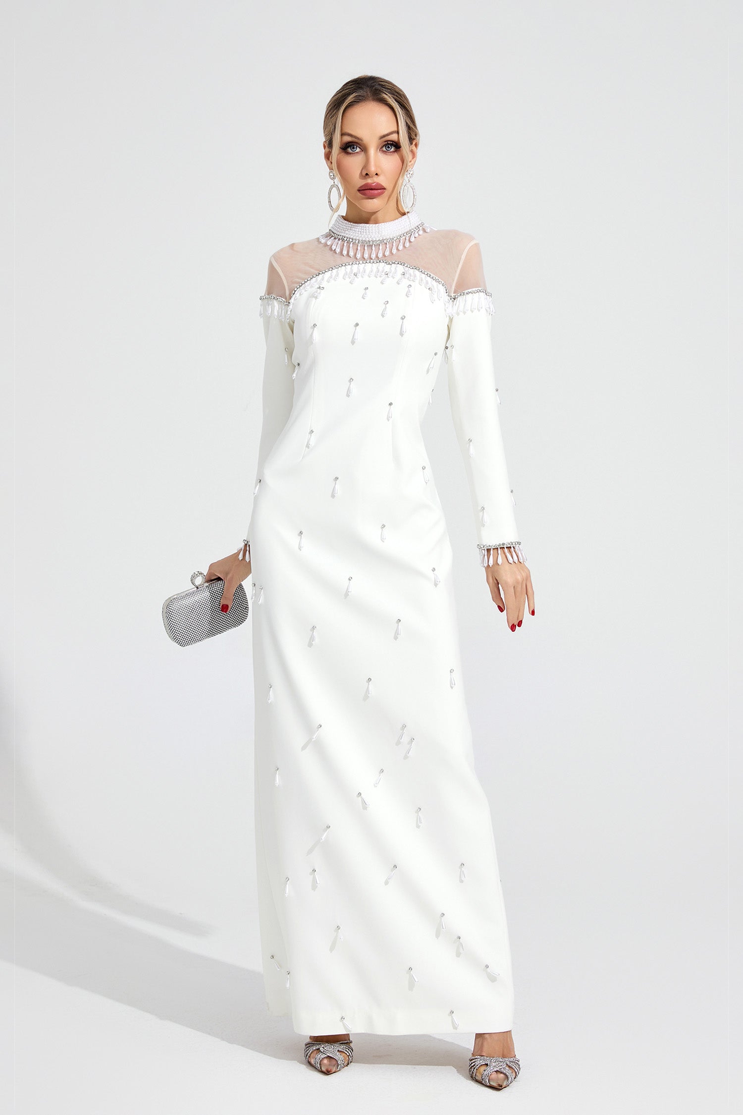 Draevor White Pearl Maxi Dress