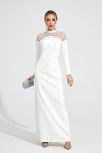 Draevor White Pearl Maxi Dress