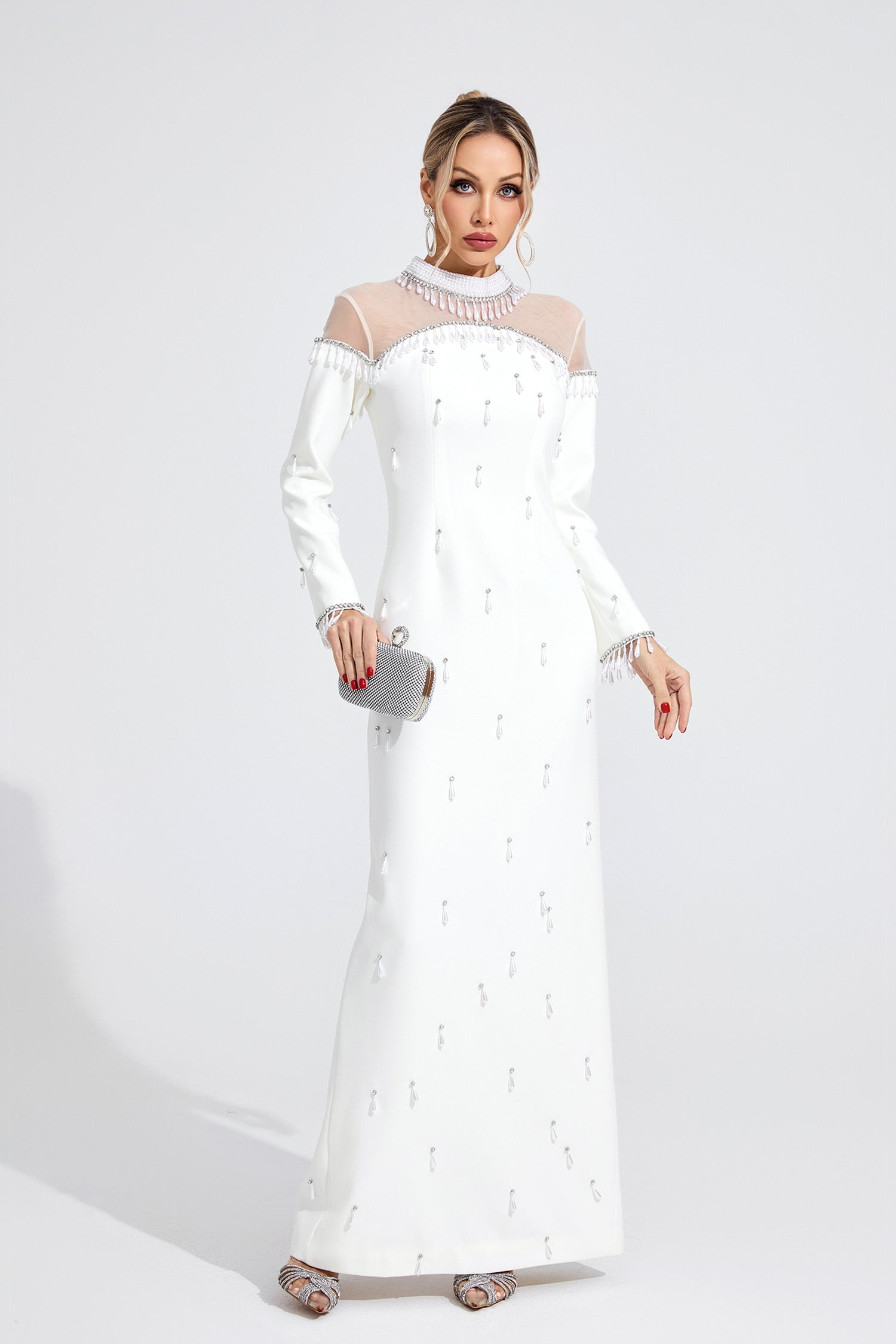 Draevor White Pearl Maxi Dress