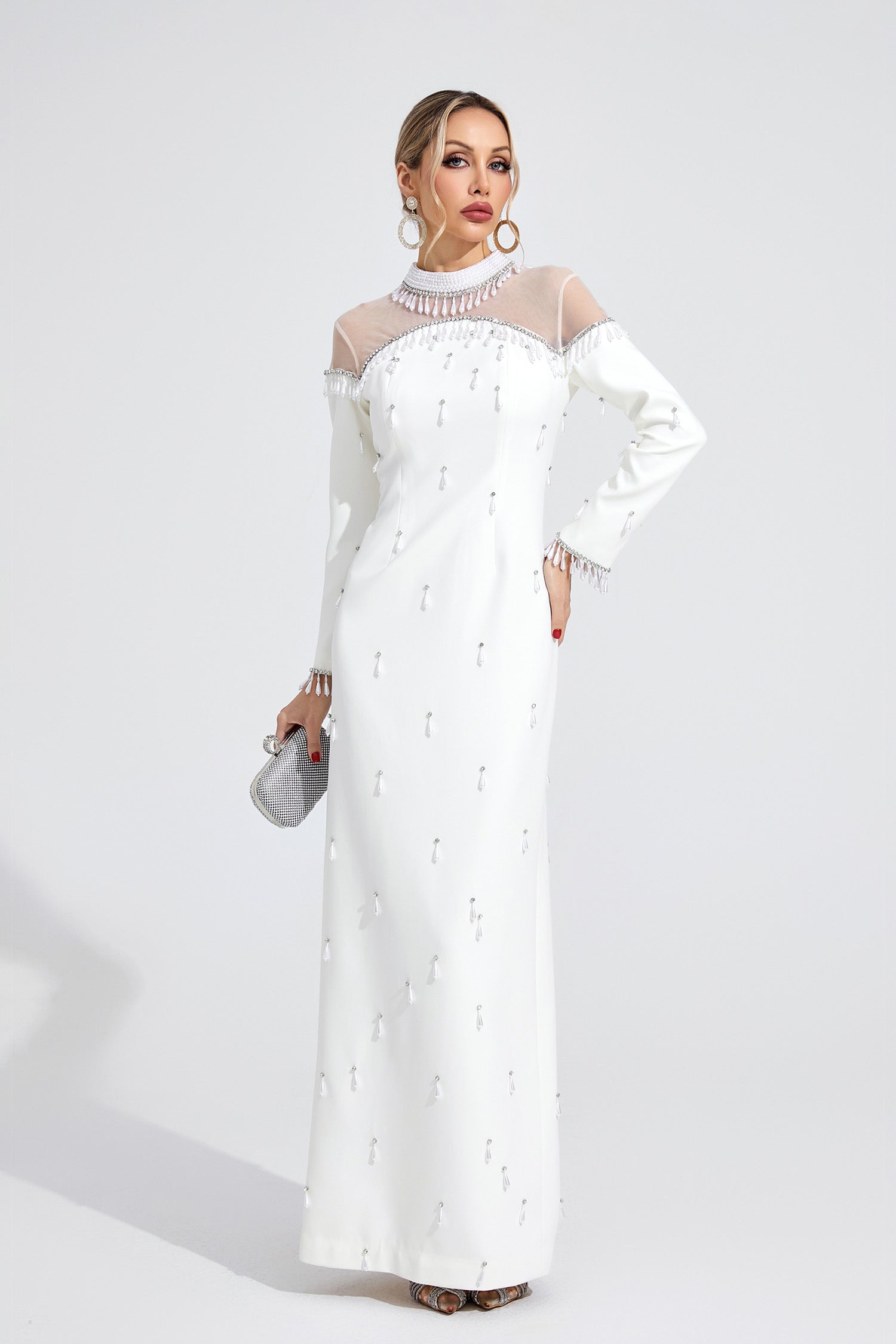 Draevor White Pearl Maxi Dress