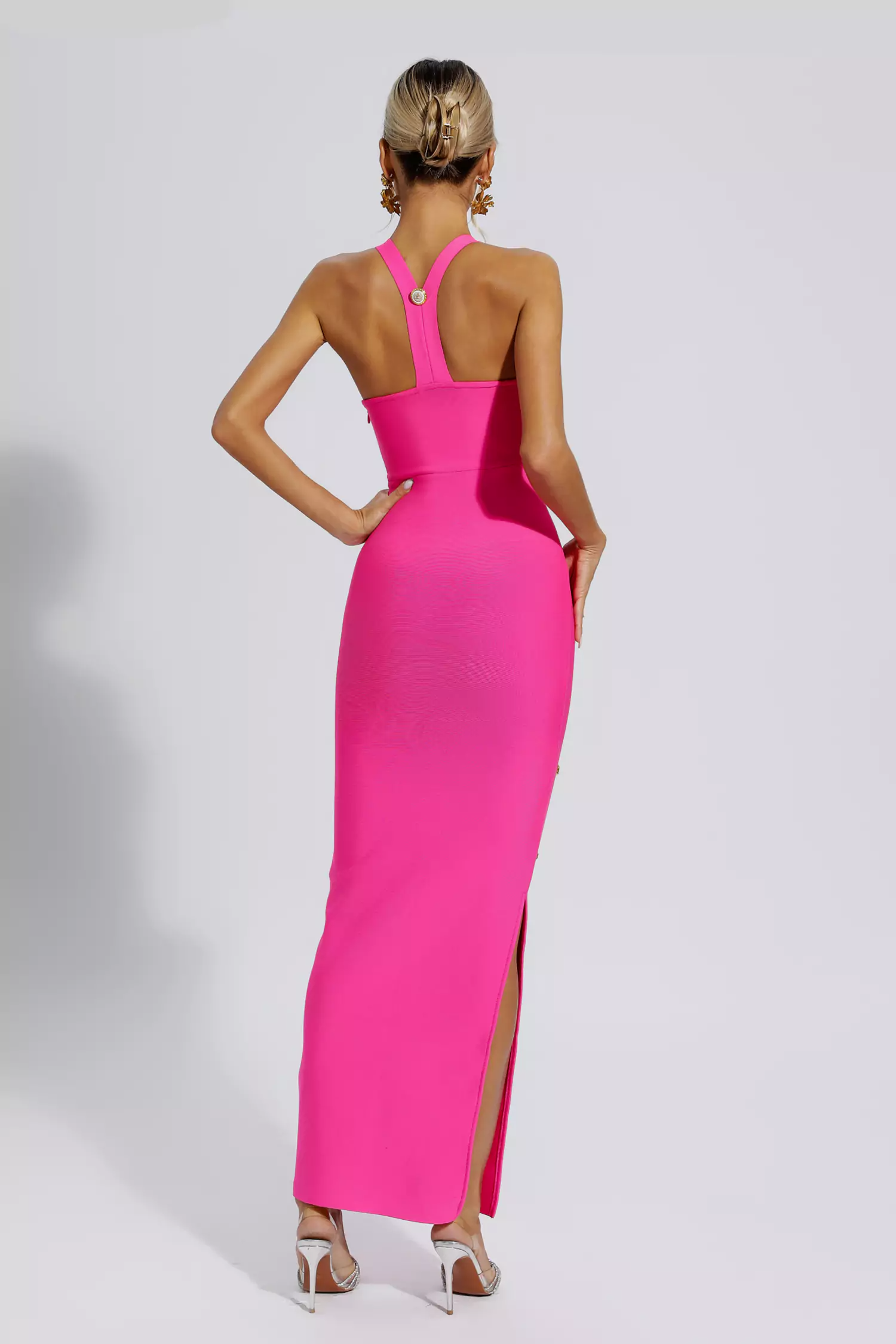Sydney Button Embellished Bandage Dress In Pink