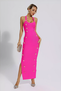 Sydney Button Embellished Bandage Dress In Pink