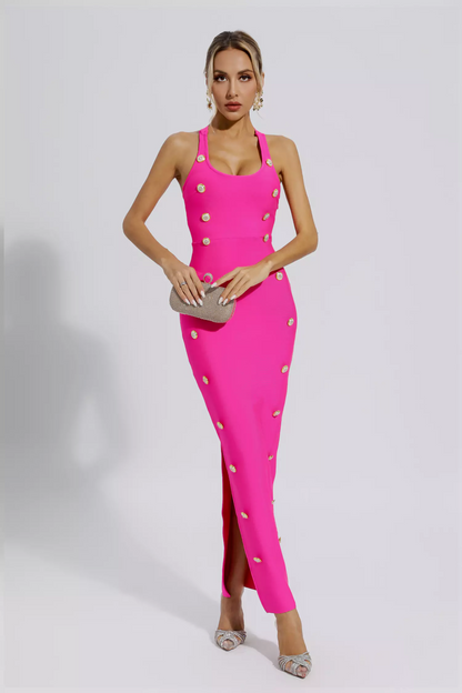 Sydney Button Embellished Bandage Dress In Pink