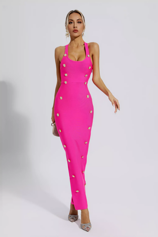 Sydney Button Embellished Bandage Dress In Pink