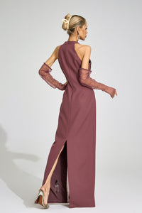 Zoryrin Brown High Neck Maxi Dress