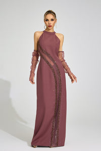 Zoryrin Brown High Neck Maxi Dress