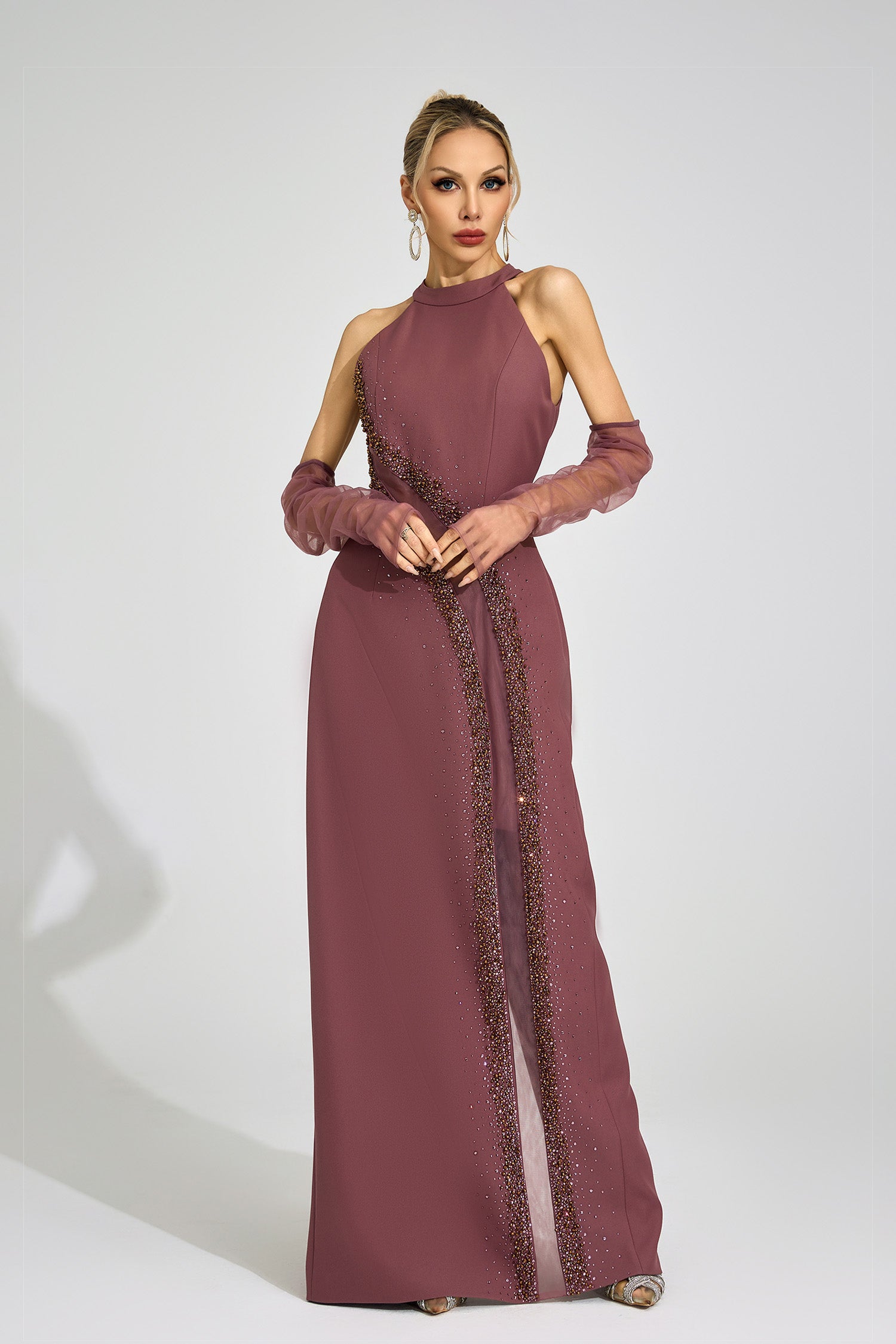 Zoryrin Brown High Neck Maxi Dress