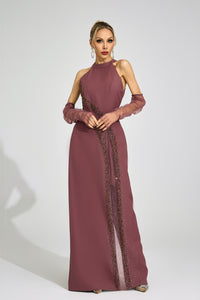 Zoryrin Brown High Neck Maxi Dress