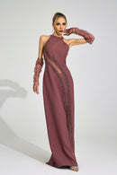Zoryrin Brown High Neck Maxi Dress