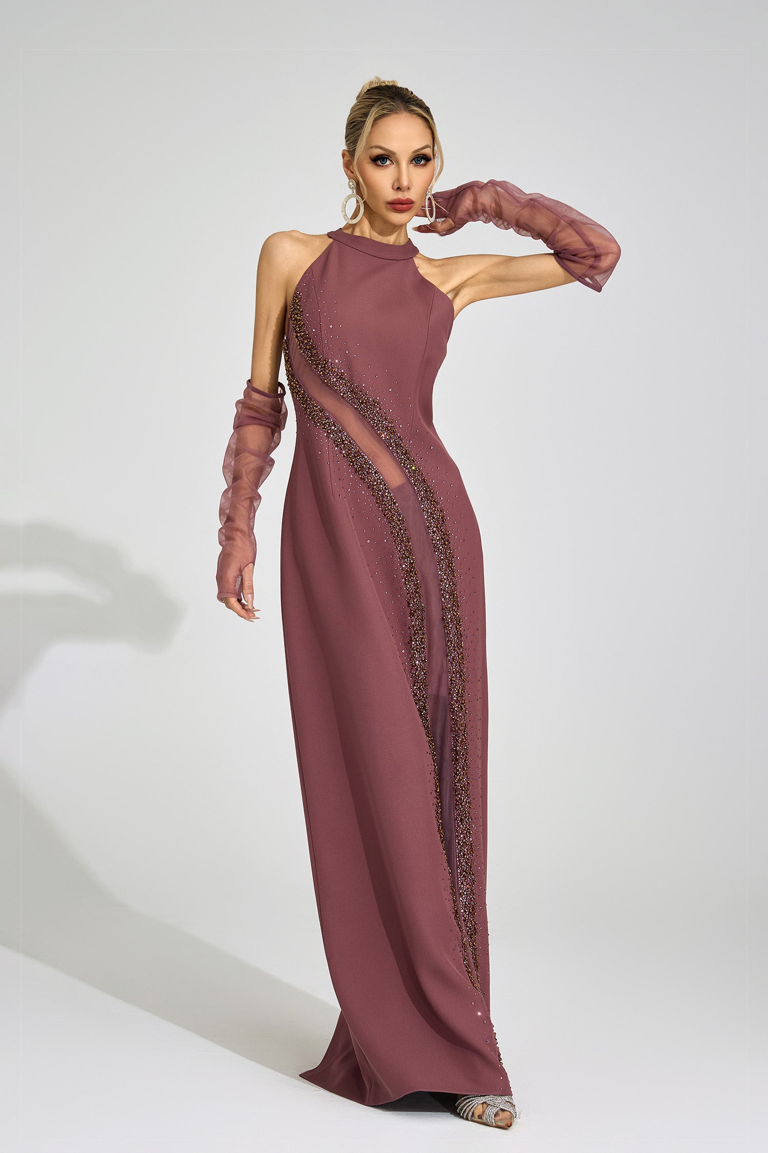 Zoryrin Brown High Neck Maxi Dress