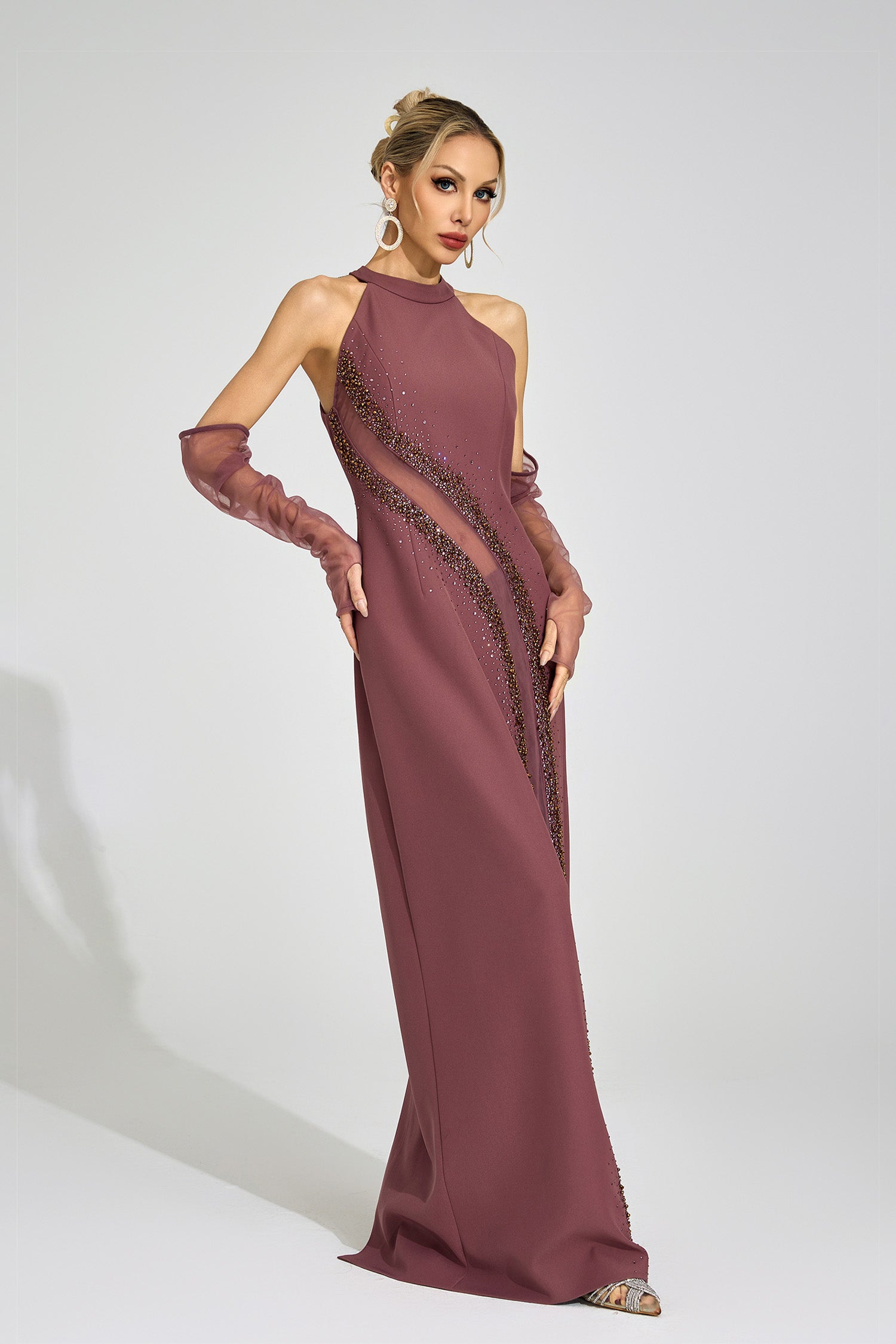 Zoryrin Brown High Neck Maxi Dress