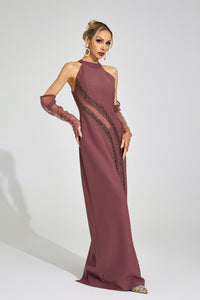 Zoryrin Brown High Neck Maxi Dress