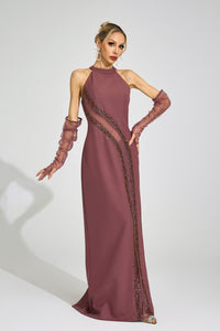 Zoryrin Brown High Neck Maxi Dress